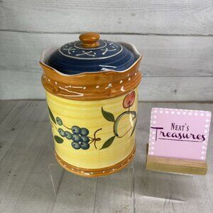 Salute TUSCAN FRUIT Pears Grapes Embossed Dots Ceramic Lidded 9" Large Canister